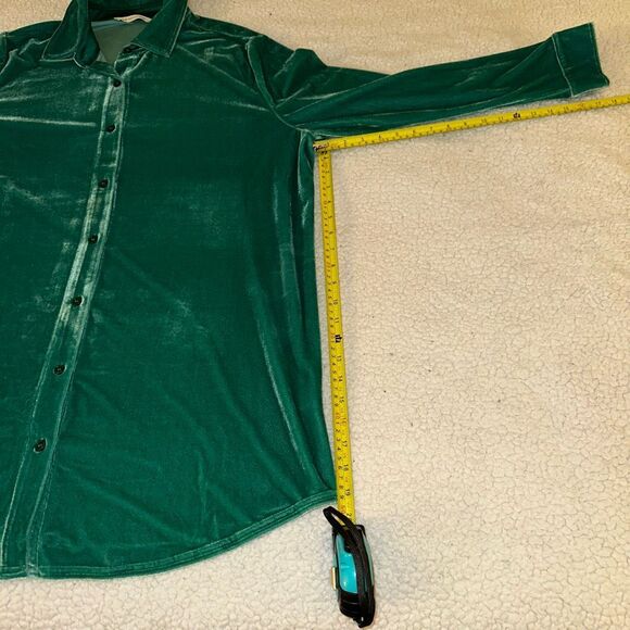 Soft Surroundings XL Green Velvet Button Down LS Collared Womens Shirt EUC - Picture 10 of 11
